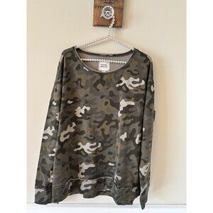 Rachel Hollis Womens Size Large Green Camouflage Crew Neck Sweatshirt Top